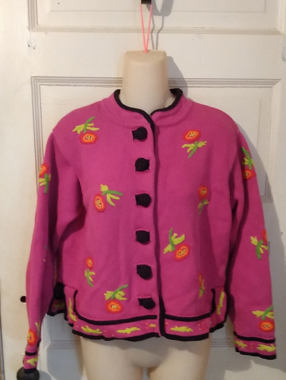 Vtg Cottagecore Maximalist Dopamine Heavy Short Cardigan Floral Sweater